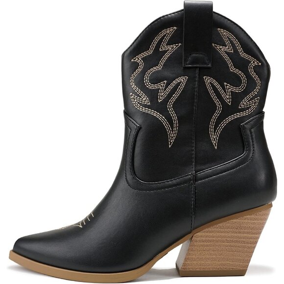 Blazing Ankle Boot Women Black Low Heel Pointe Toe - Picture 1 of 4